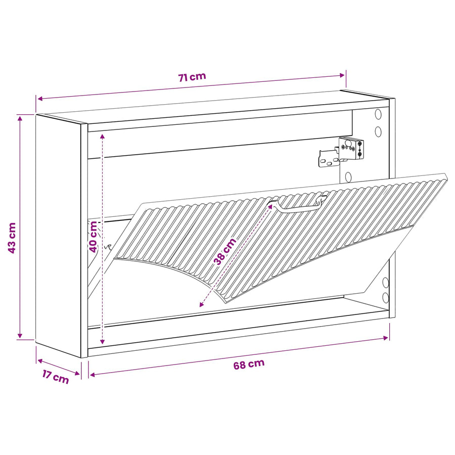 Wandgemonteerde Schoenkast HOORN 71 x 17 x 43 cm Bewerkt hout