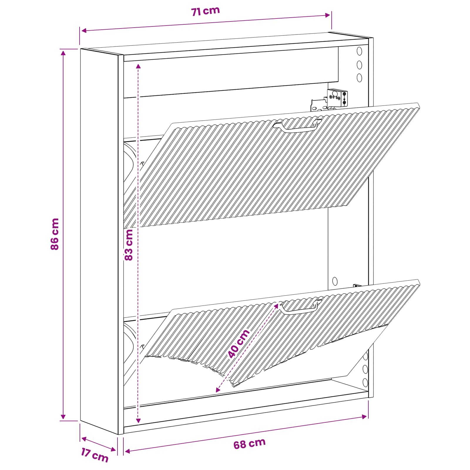 Wandgemonteerde Schoenkast HOORN 71 x 17 x 86 cm Bewerkt hout