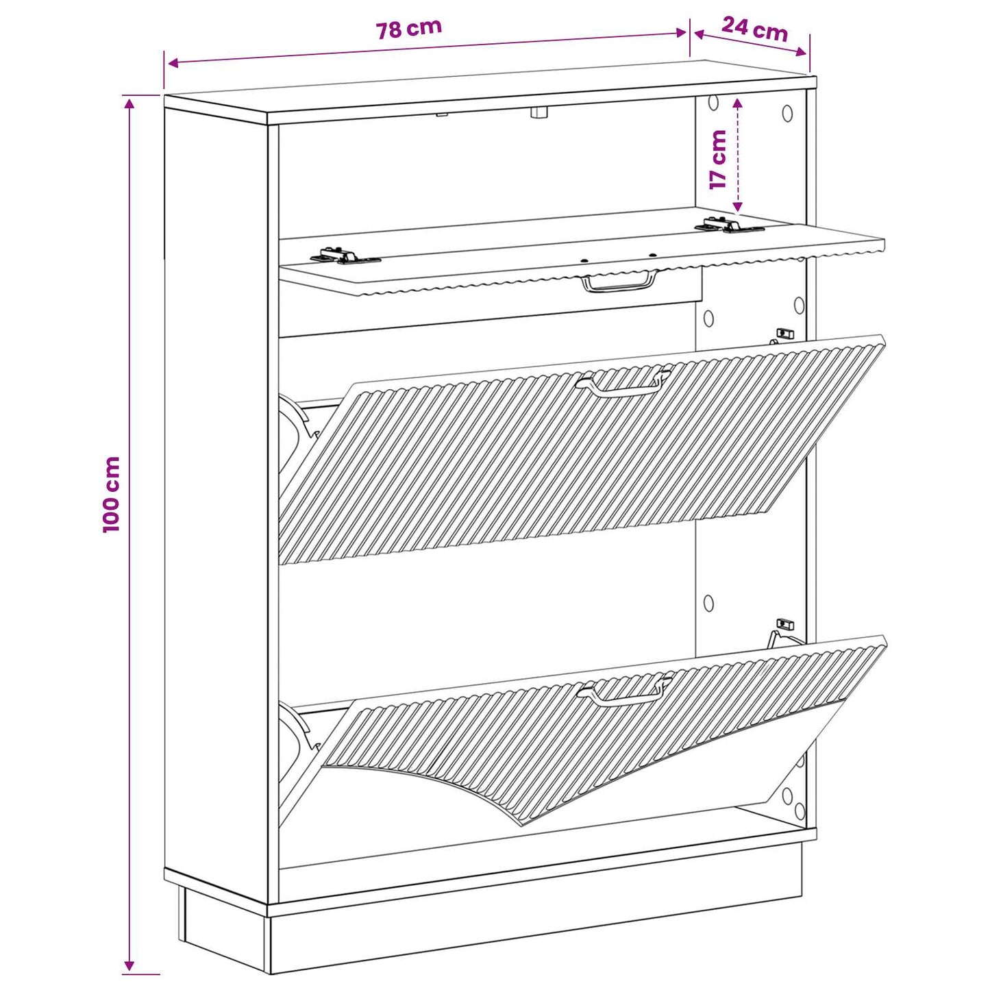 Schoenenkast HOORN 78 x 24 x 100 cm Bewerkt hout Sonoma Eiken