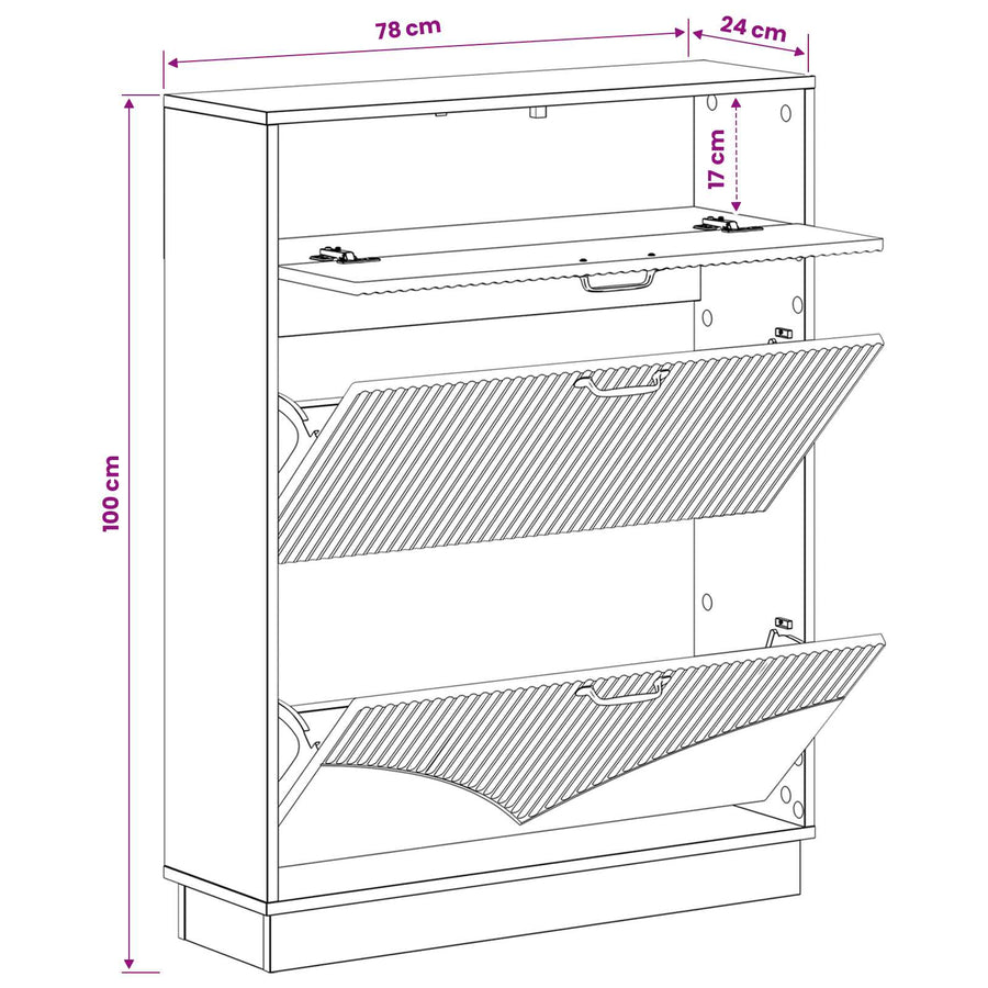 Schoenenkast HOORN 78 x 24 x 100 cm Bewerkt hout Sonoma Eiken