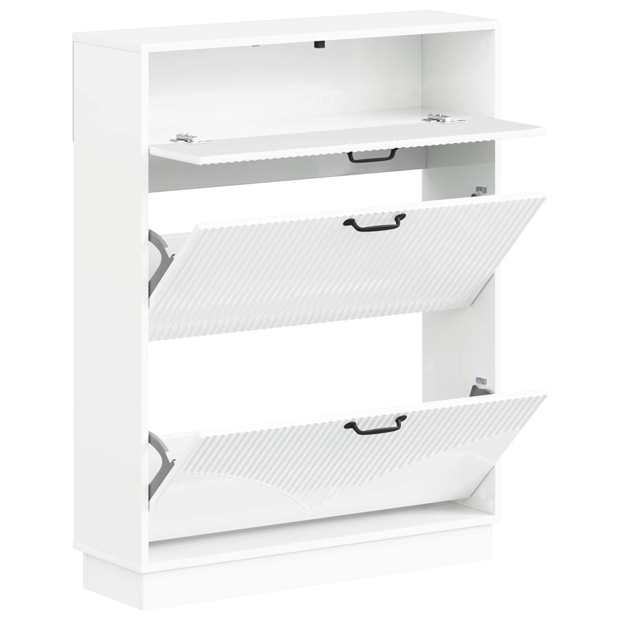 Schoenenkast HOORN 78 x 24 x 100 cm Bewerkt hout Hoogglans Wit