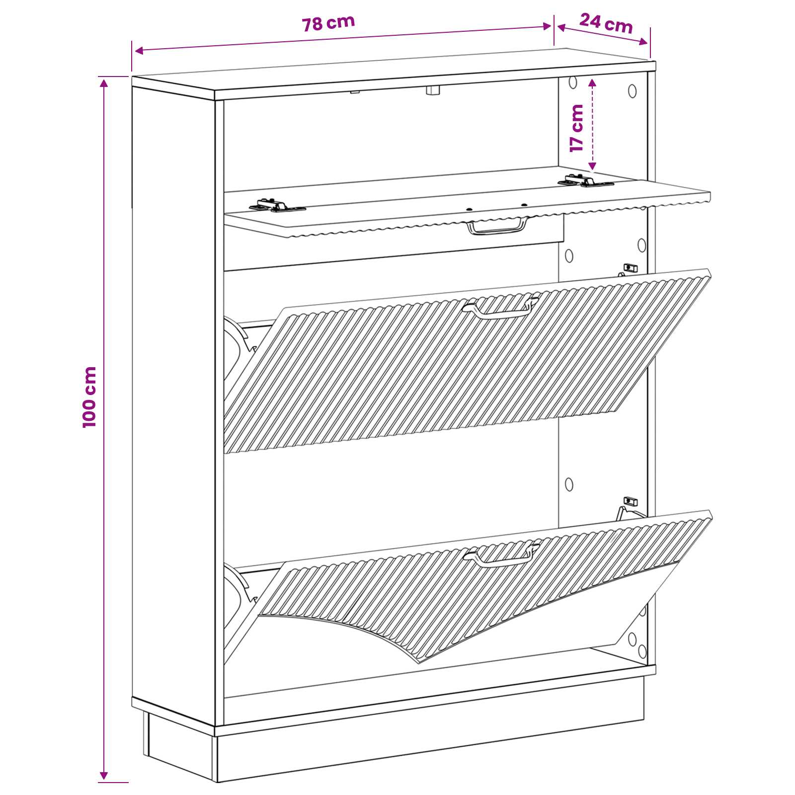 Schoenenkast HOORN 78 x 24 x 100 cm Bewerkt hout Gerookt eiken