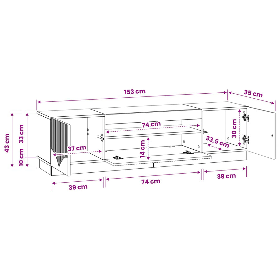 LED tv-meubel Wit Bewerkt hout