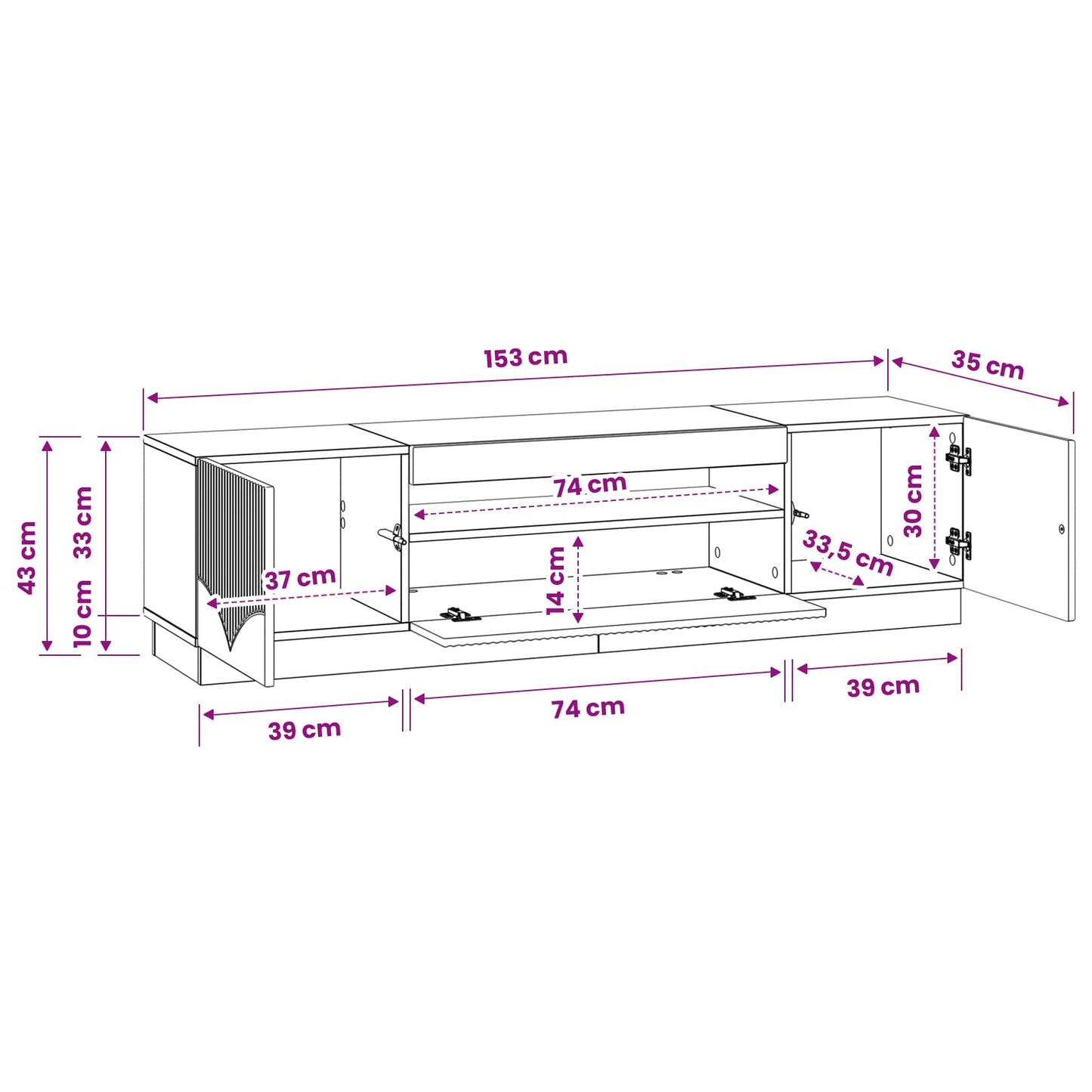 LED tv-meubel Betongrijs Bewerkt hout