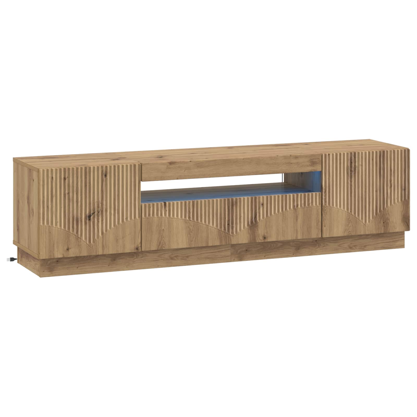 LED tv-meubel Artisanaal eiken Bewerkt hout