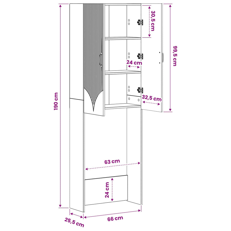 Toiletkast HOORN Artisanaal eiken 66 x 25,5 x 190 cm