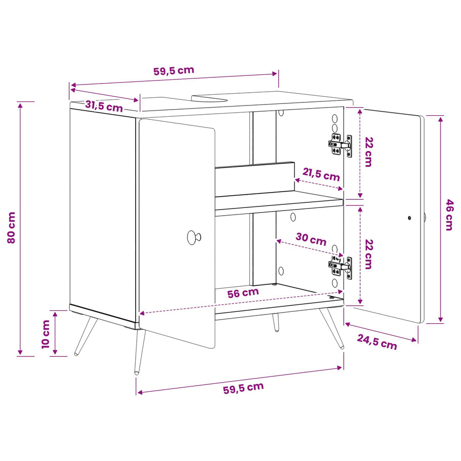Badkamer wastafelkast BREDA Wit 59,5 x 31,5 x 59 cm