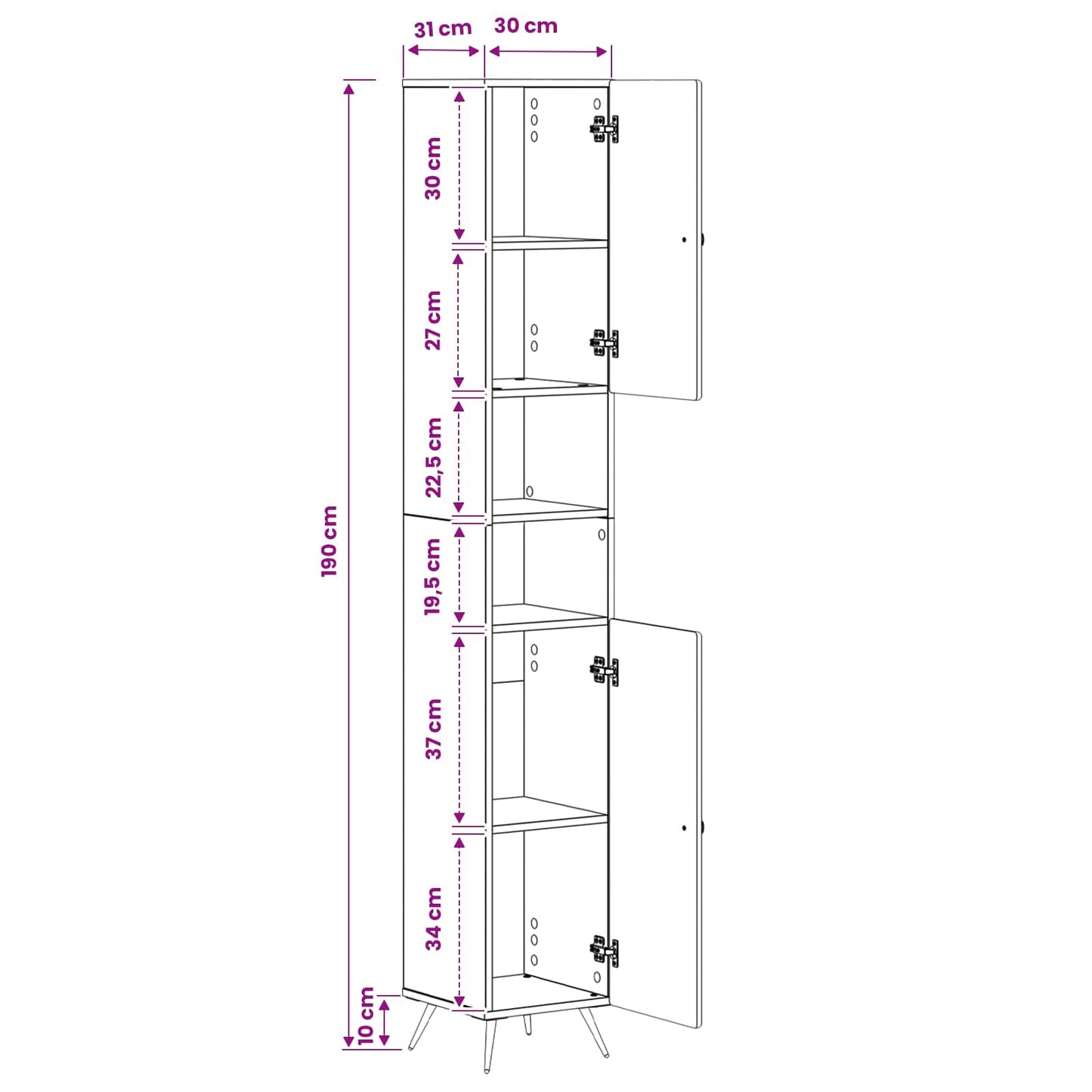 Badkamerkast met Open Plank BREDA Grijs Sonoma 30 x 31 x 190 cm