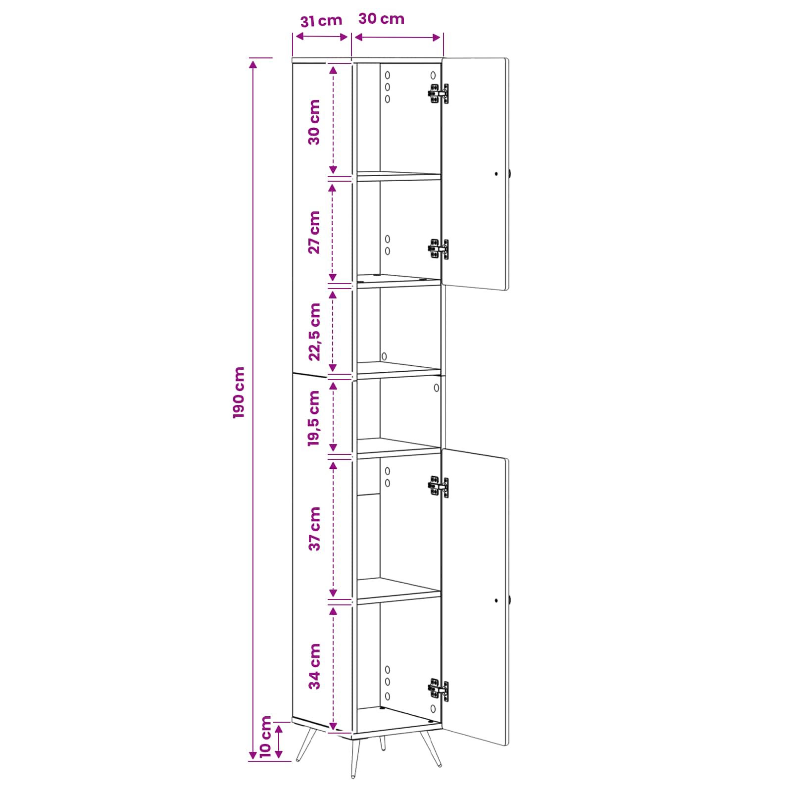 Badkamerkast met Open Plank BREDA Grijs Sonoma 30 x 31 x 190 cm