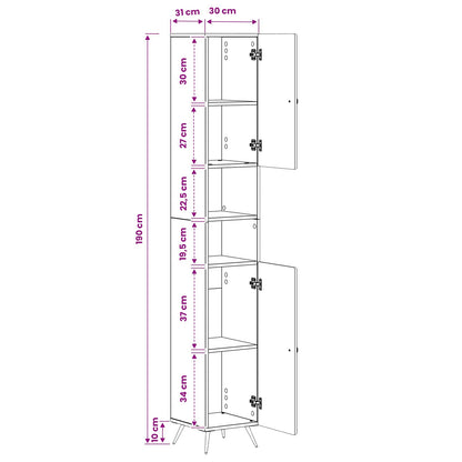 Badkamerkast met Open Plank BREDA Grijs Sonoma 30 x 31 x 190 cm