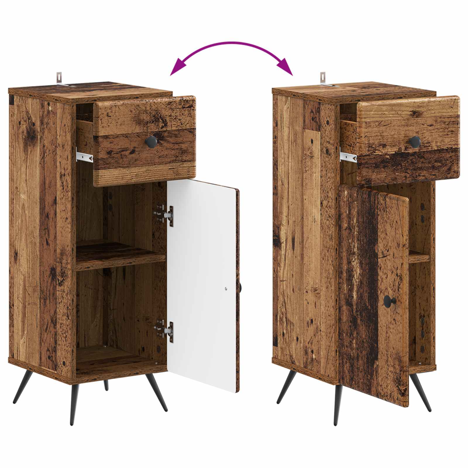 Badkamer Opbergkast BREDA Oud hout 30 x 31 x 80 cm Bewerkt hout