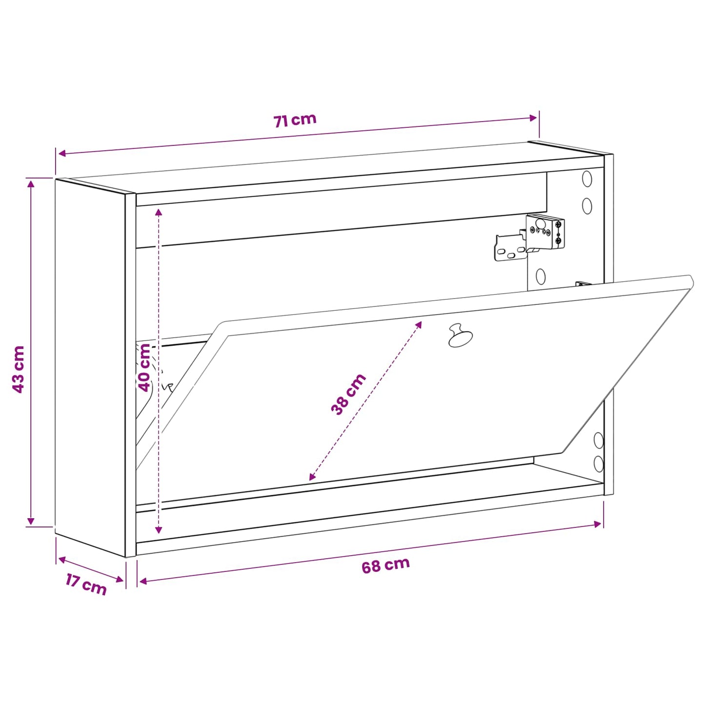 Wandgemonteerde Schoenkast BREDA 71 x 17 x 43 cm Bewerkt hout