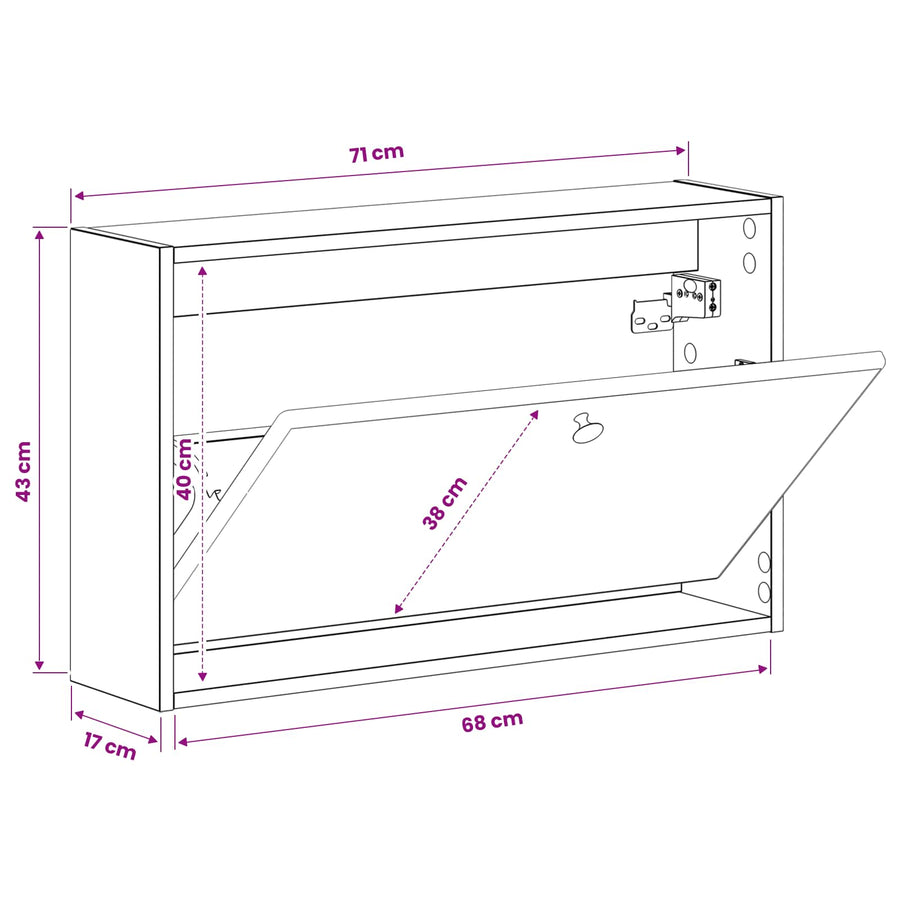 Wandgemonteerde Schoenkast BREDA 71 x 17 x 43 cm Bewerkt hout