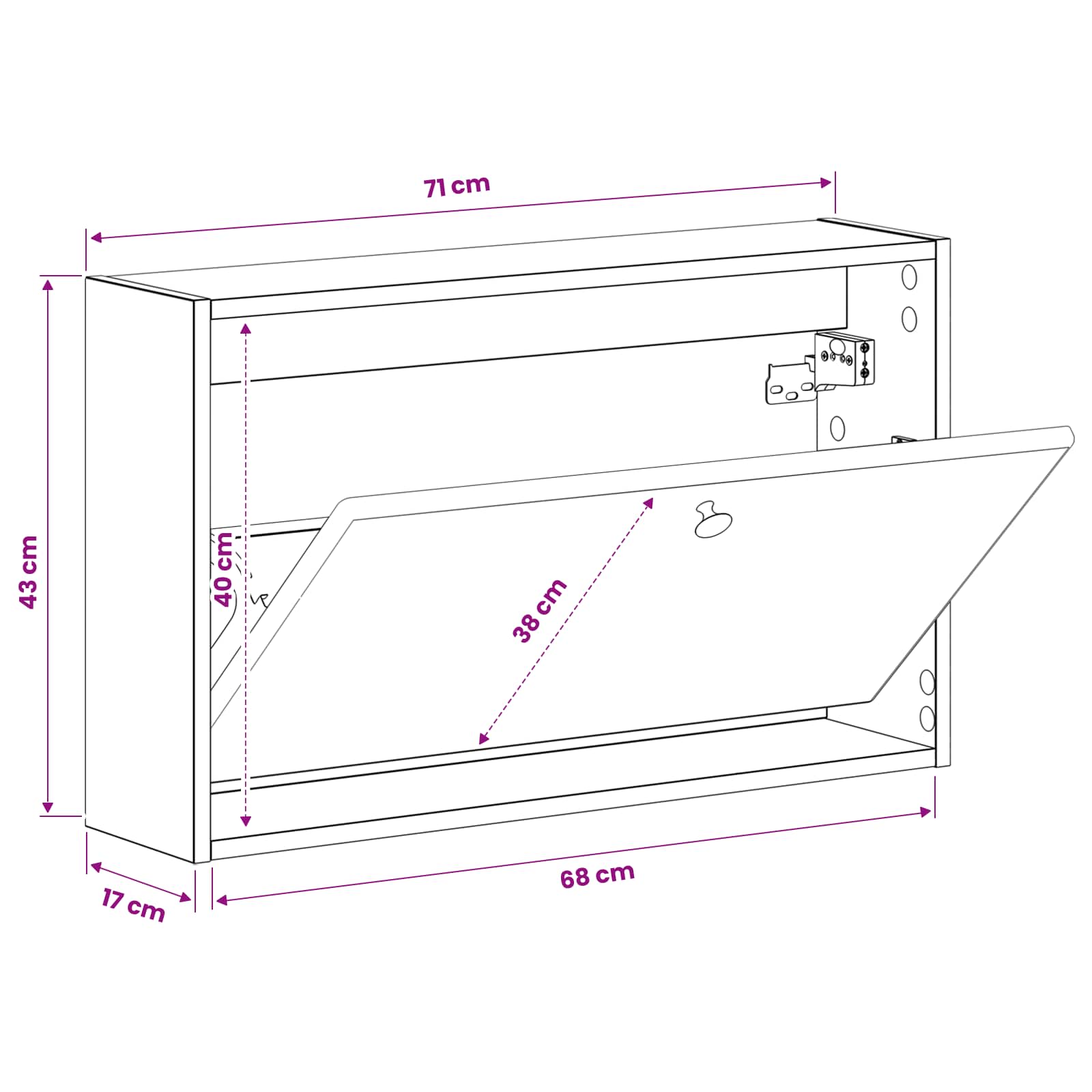 Wandgemonteerde Schoenkast BREDA 71 x 17 x 43 cm Bewerkt hout
