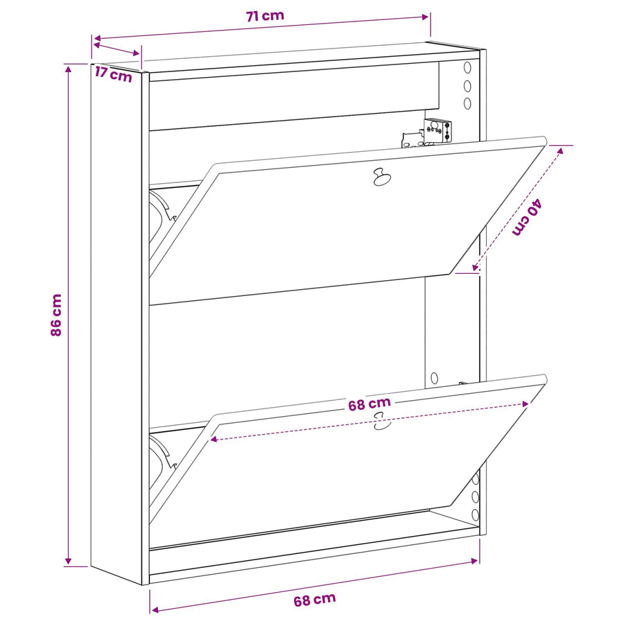 Wandgemonteerde Schoenkast BREDA 71 x 17 x 86 cm Bewerkt hout