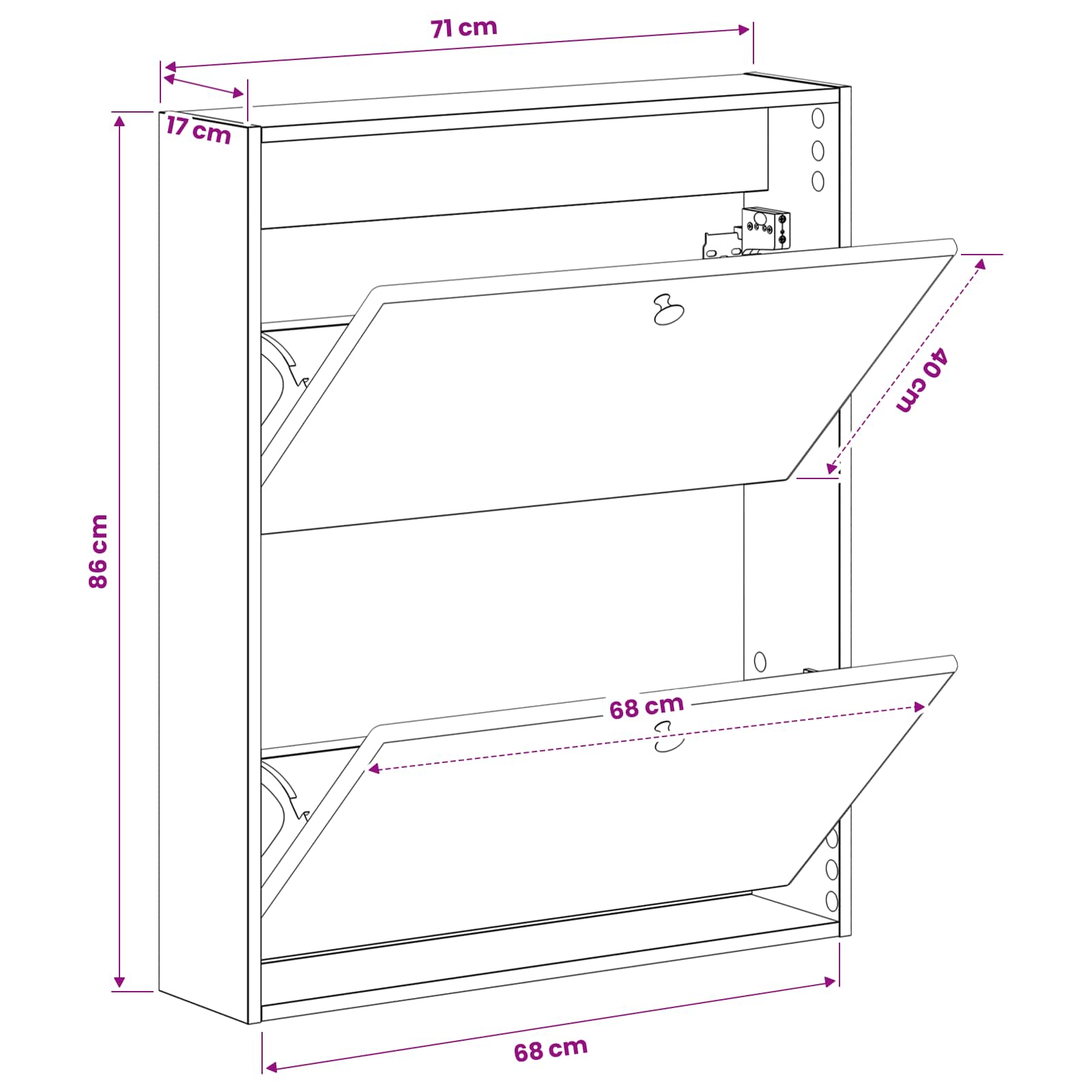 Wandgemonteerde Schoenkast BREDA 71 x 17 x 86 cm Bewerkt hout