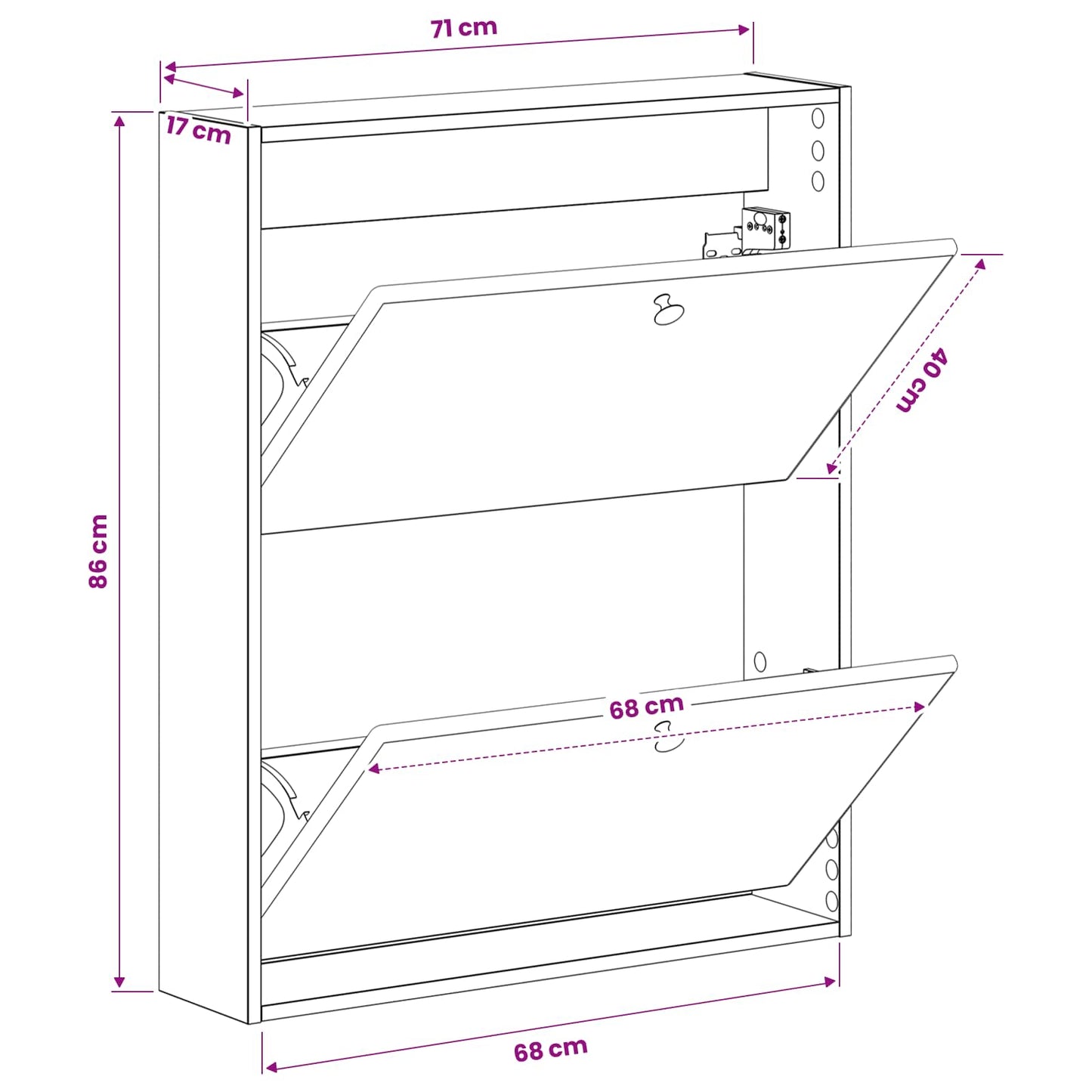 Wandgemonteerde Schoenkast BREDA 71 x 17 x 86 cm Bewerkt hout