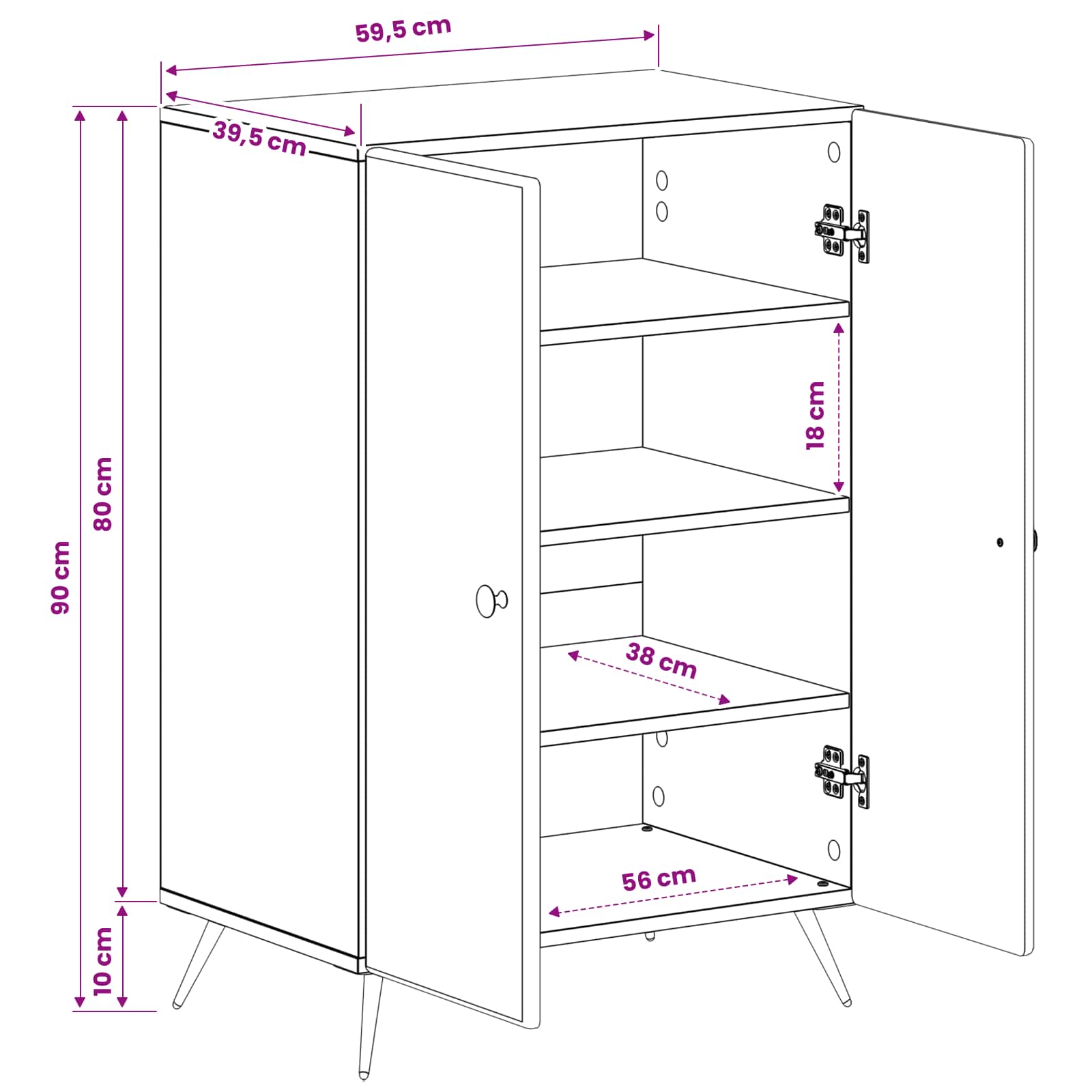 Schoenenkast BREDA 59,5 x 39,5 x 90 cm Bewerkt hout Betongrijs