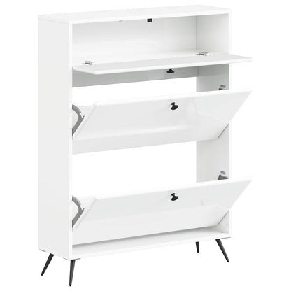 Schoenenkast BREDA 78 x 24 x 103 cm Bewerkt hout Hoogglans Wit