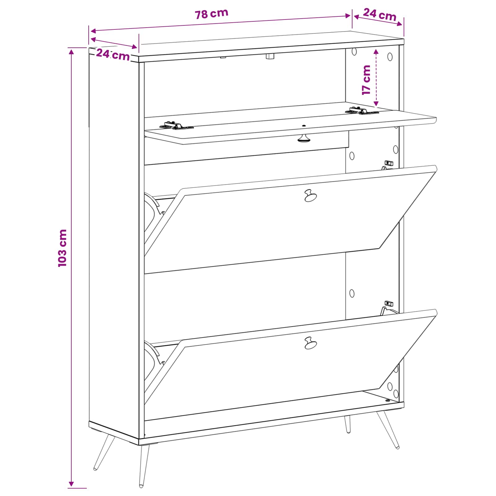 Schoenenkast BREDA 78 x 24 x 103 cm Bewerkt hout Hoogglans Wit