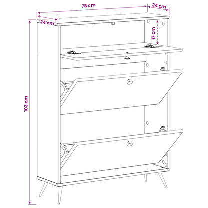 Schoenenkast BREDA 78 x 24 x 103 cm Bewerkt hout Hoogglans Wit