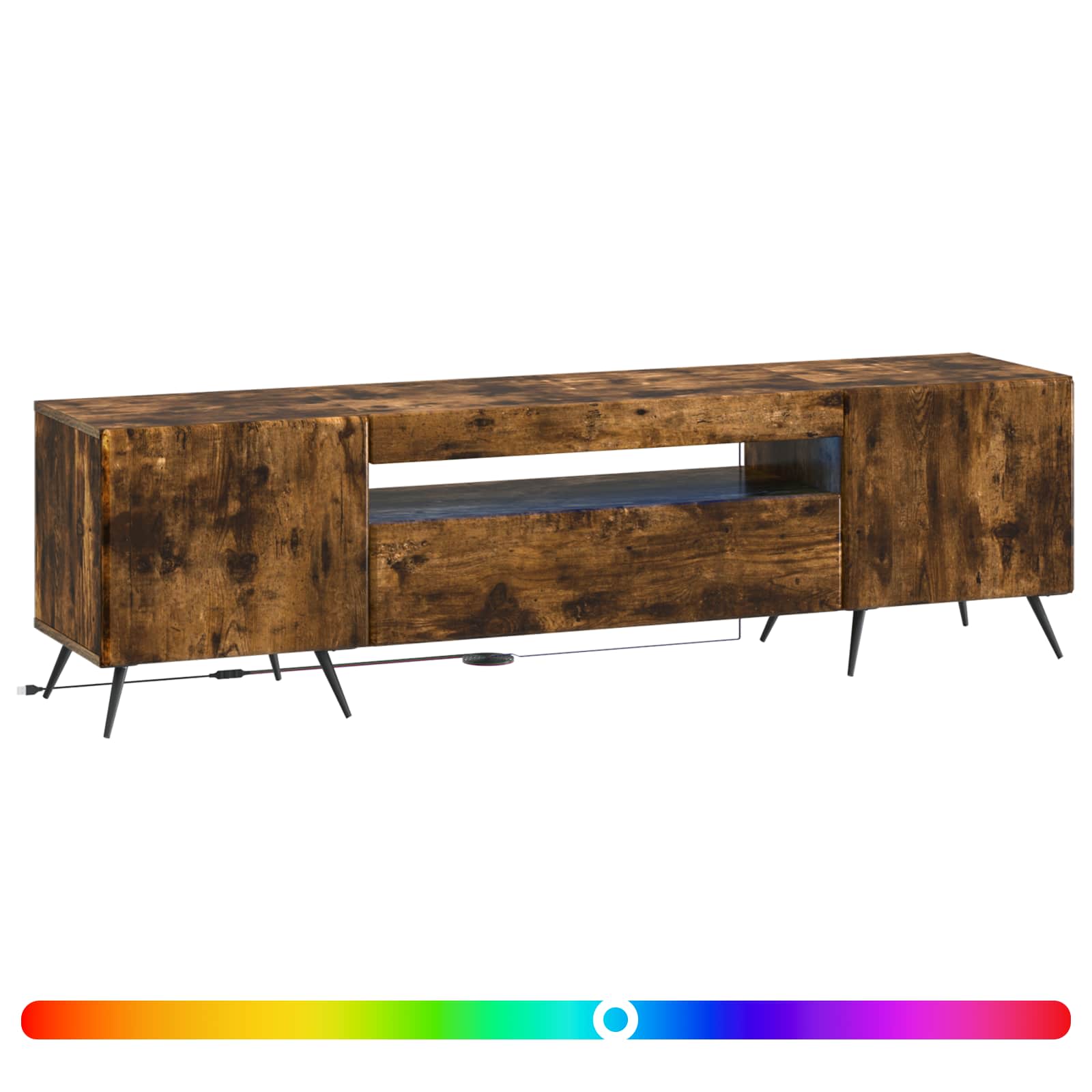 LED tv-meubel Gerookt eiken Bewerkt hout