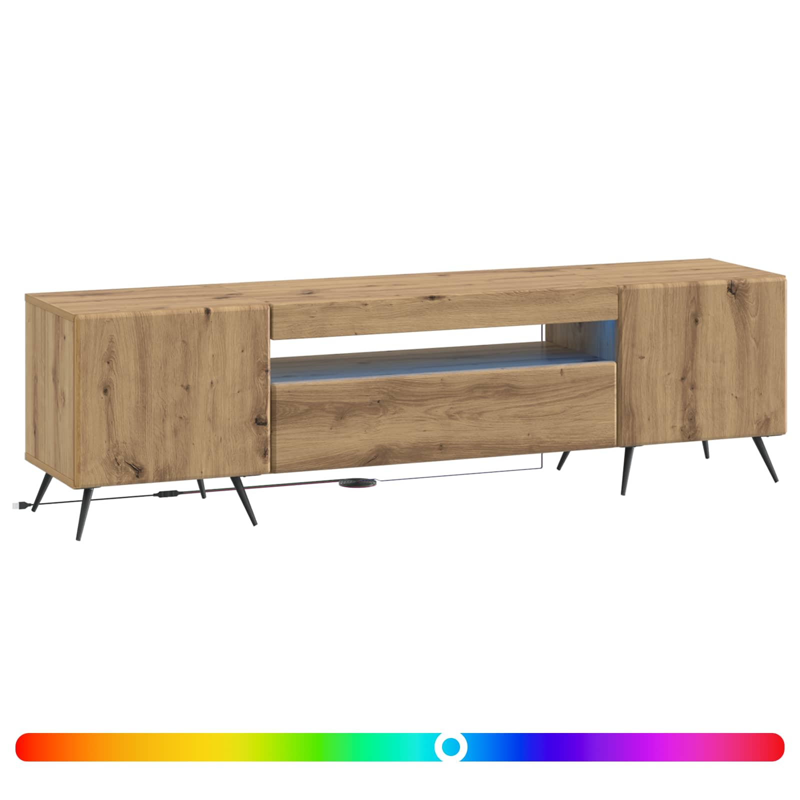 LED tv-meubel Artisanaal eiken Bewerkt hout