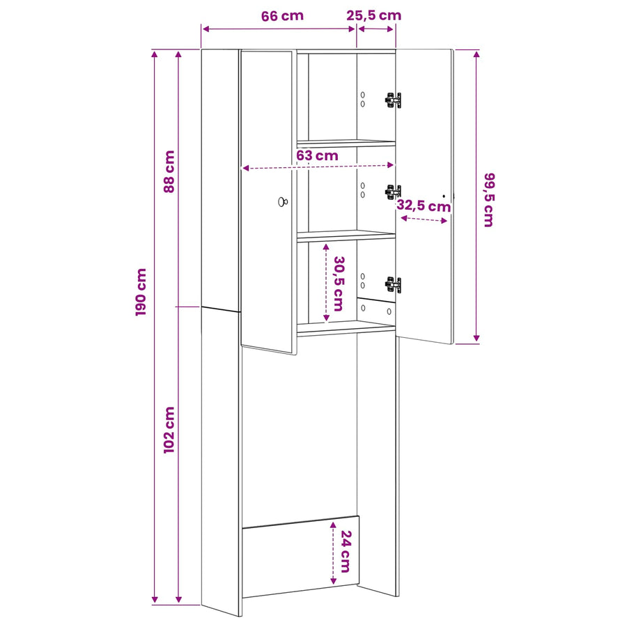 Toiletkast BREDA Zwart 66 x 25,5 x 190 cm Bewerkt hout