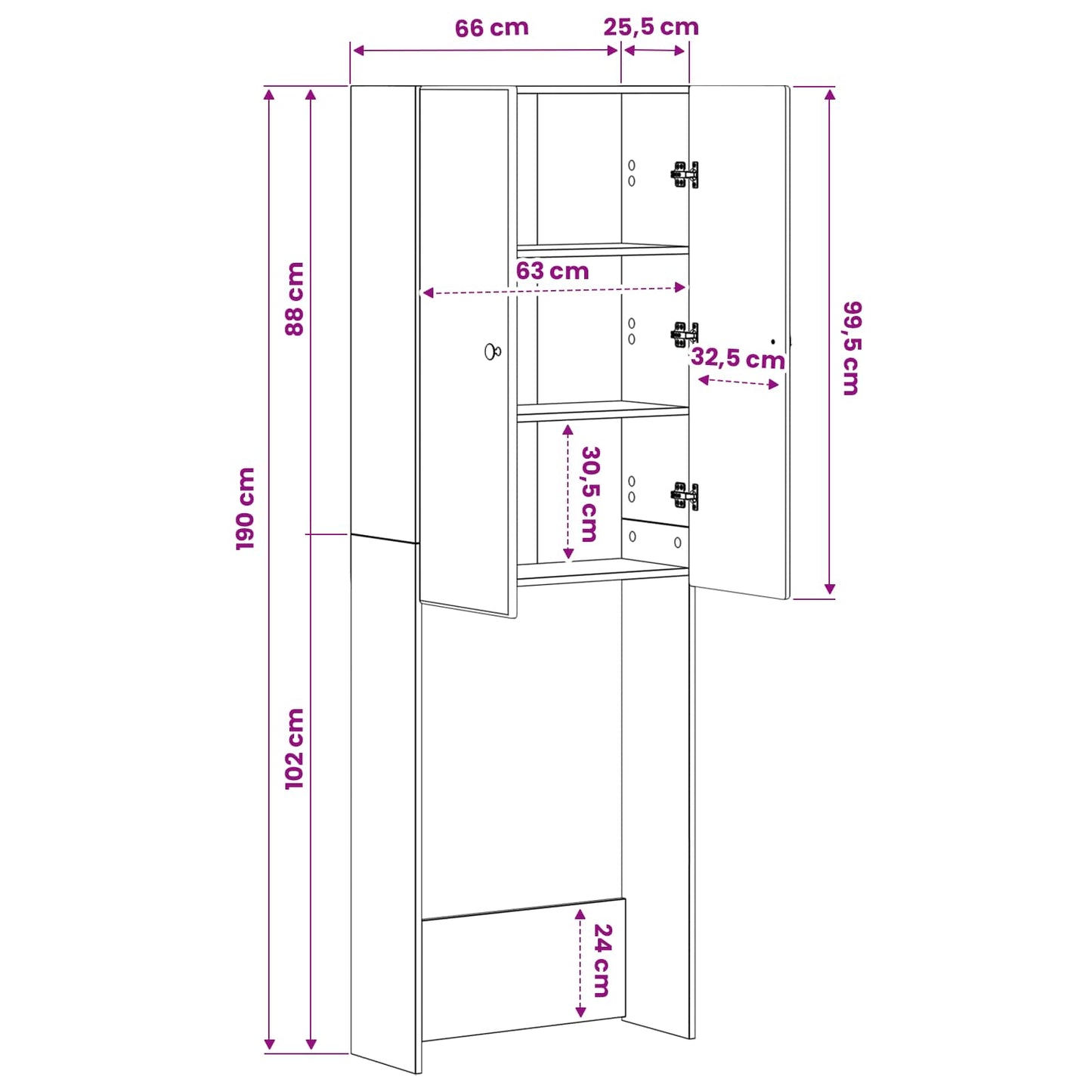 Toiletkast BREDA Sonoma Eiken 66 x 25,5 x 190 cm Bewerkt hout