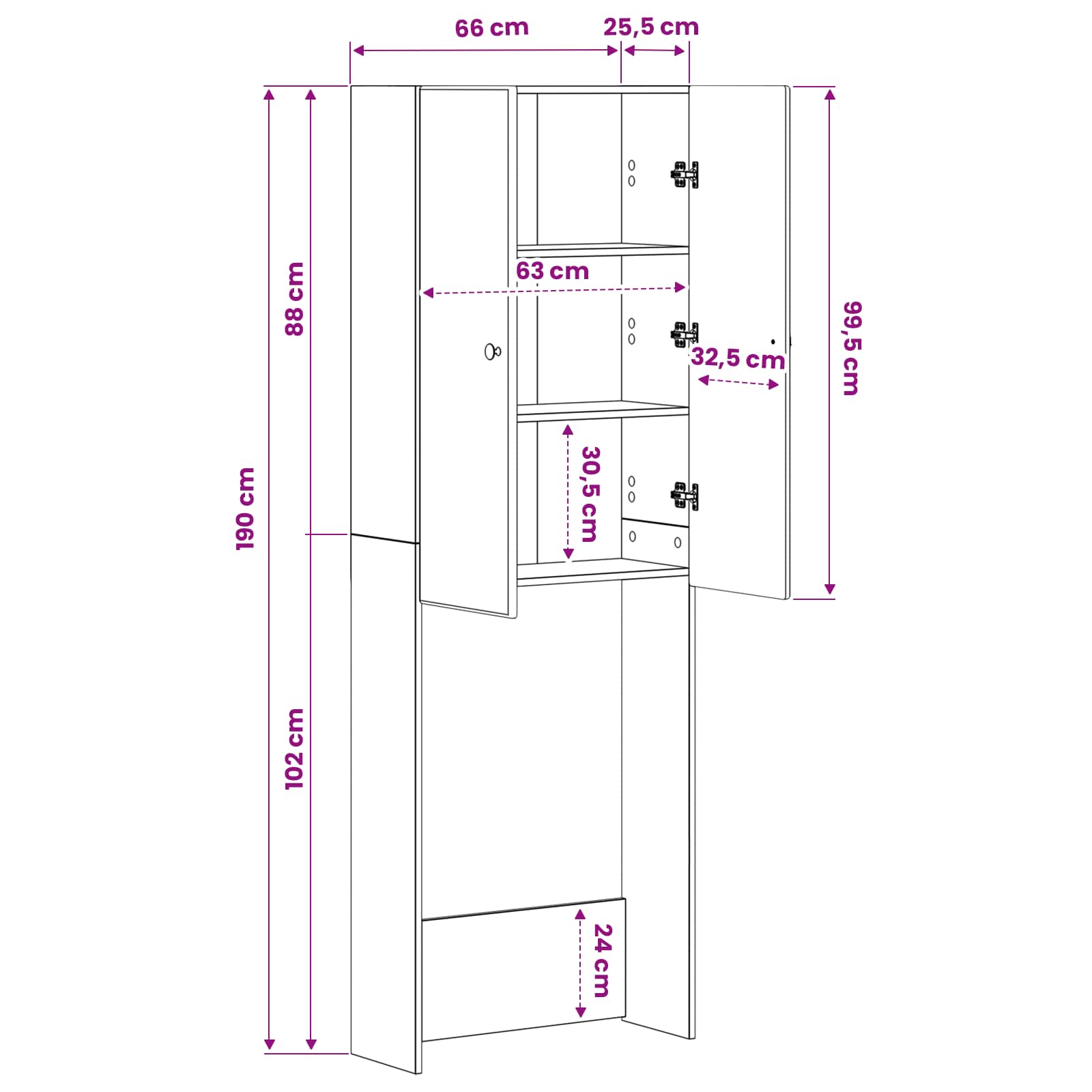 Toiletkast BREDA Sonoma Eiken 66 x 25,5 x 190 cm Bewerkt hout