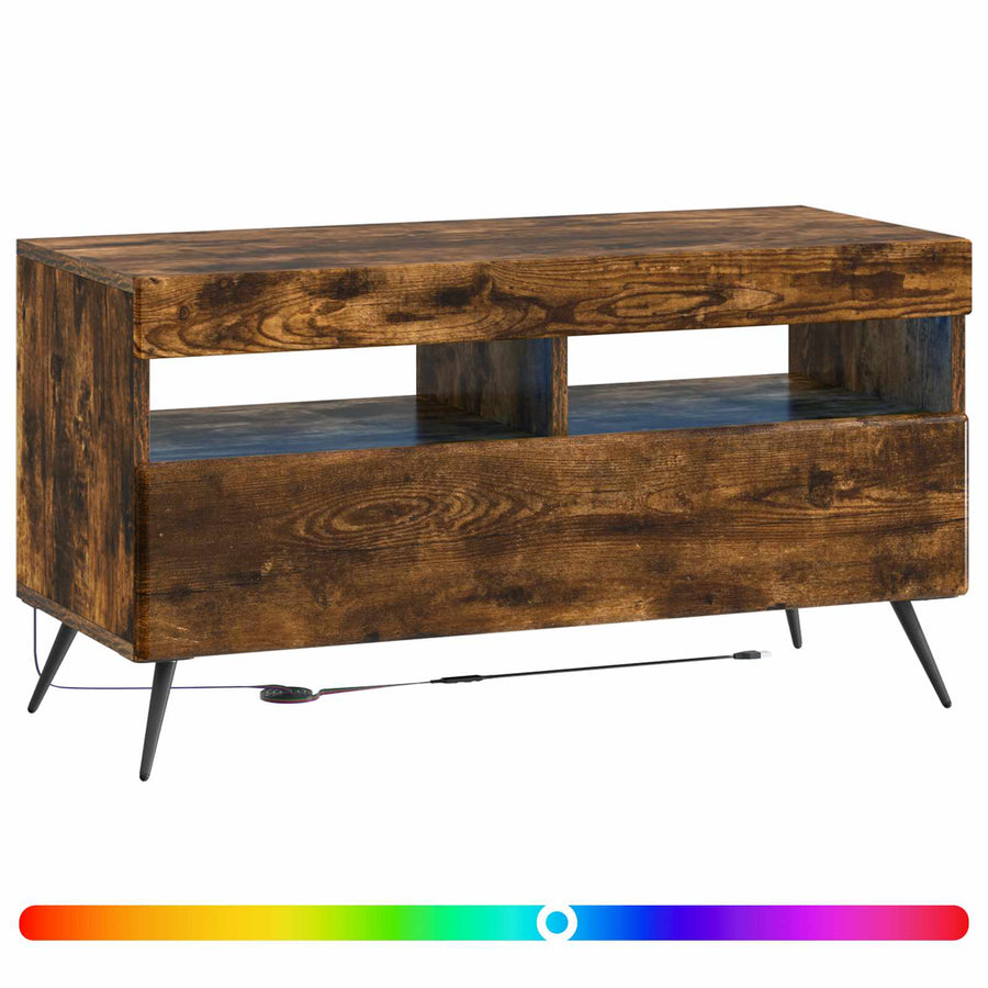 LED tv-meubel Gerookt eiken Bewerkt hout