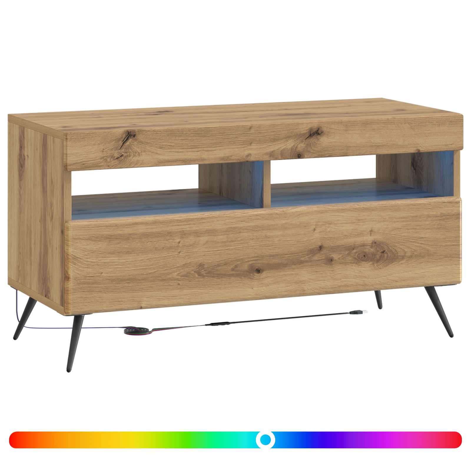 LED tv-meubel Artisanaal eiken Bewerkt hout