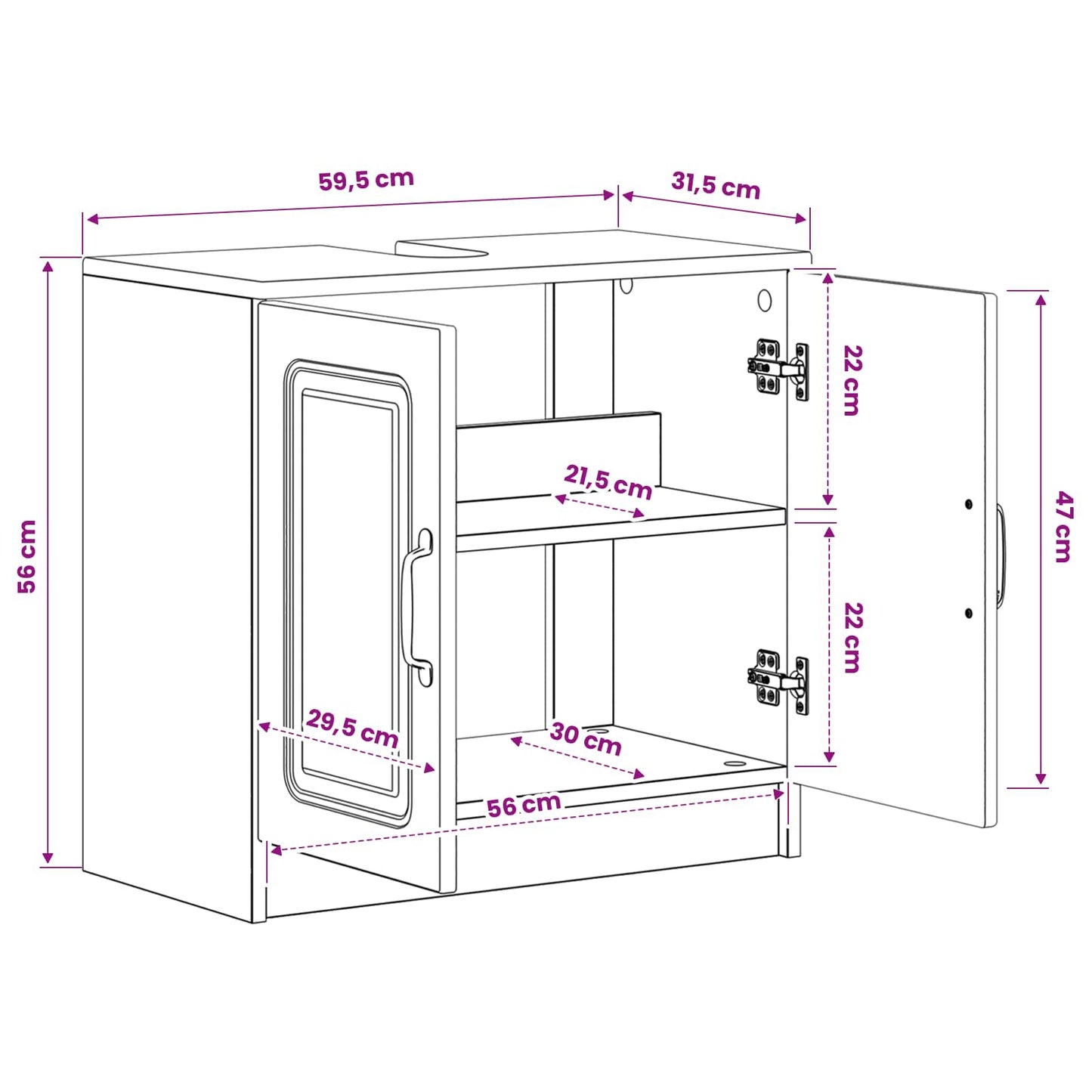 Badkamer wastafelkast UTRECHT Wit 59,5 x 31,5 x 59 cm