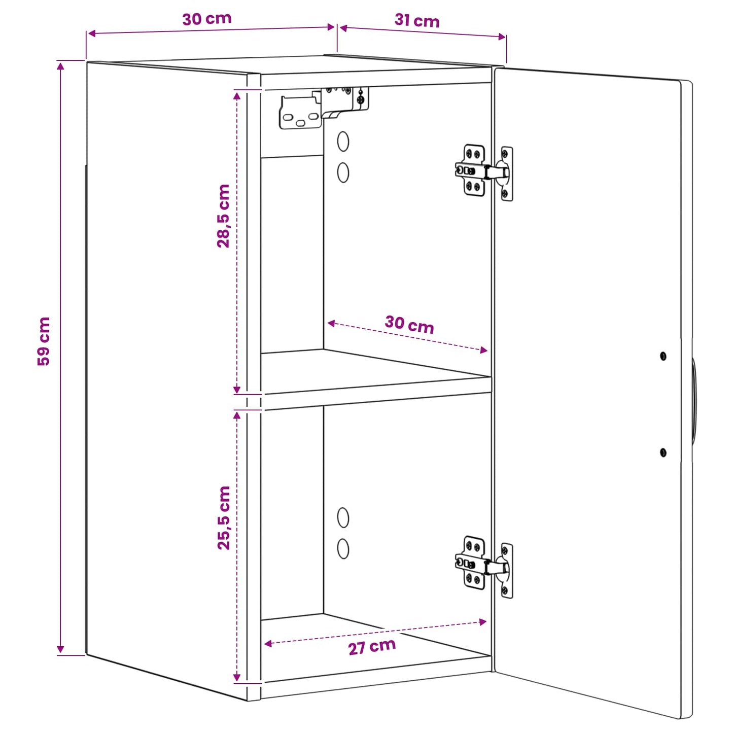 Badkamer wandkast UTRECHT Artisanaal eiken 30 x 31 x 59 cm