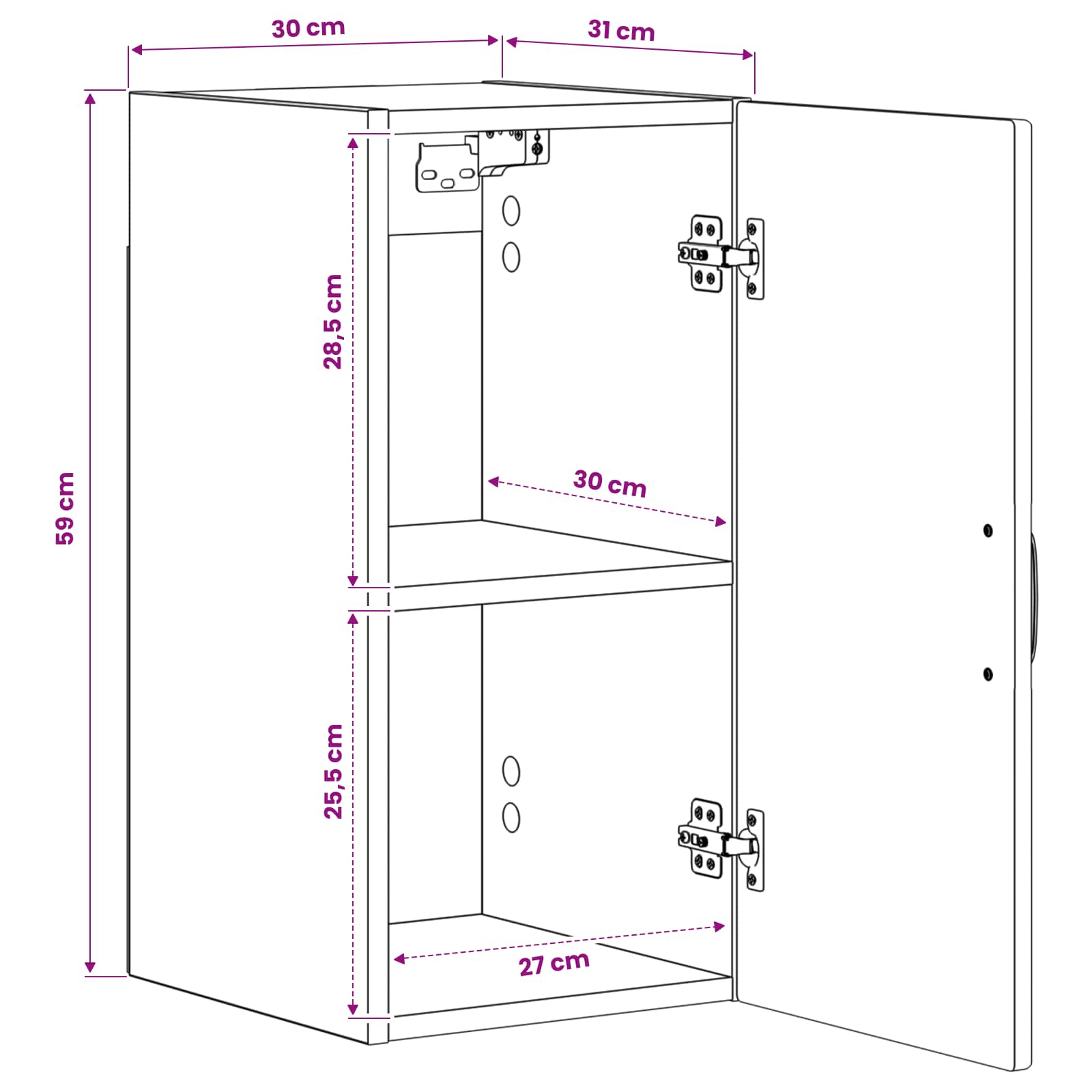 Badkamer wandkast UTRECHT Artisanaal eiken 30 x 31 x 59 cm