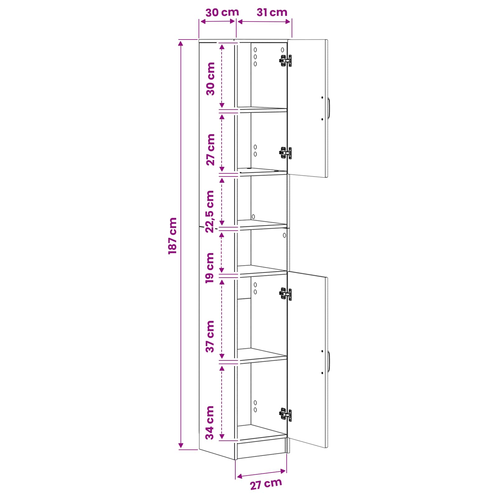 Badkamerkast met Open Plank UTRECHT Oud hout 30 x 31 x 187 cm