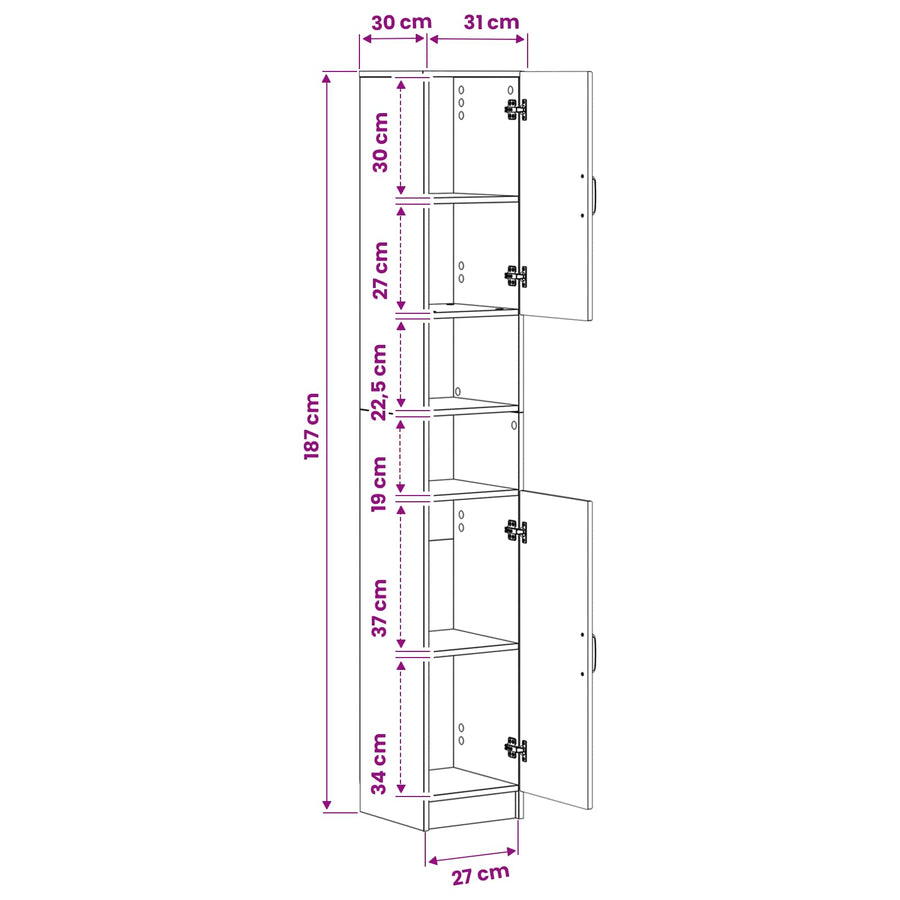 Badkamerkast met Open Plank UTRECHT Oud hout 30 x 31 x 187 cm