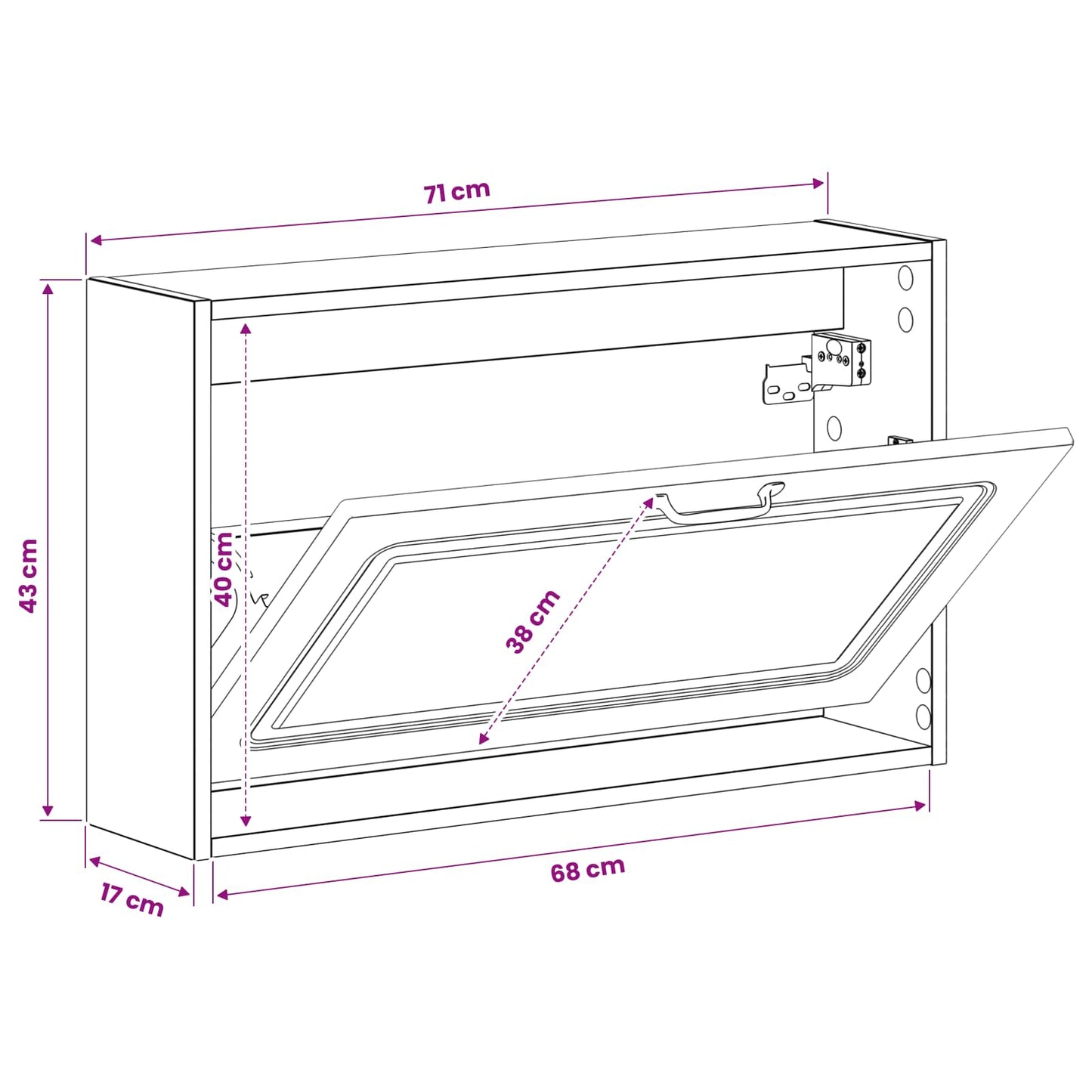 Wandgemonteerde Schoenkast UTRECHT 71 x 17 x 43 cm Bewerkt hout