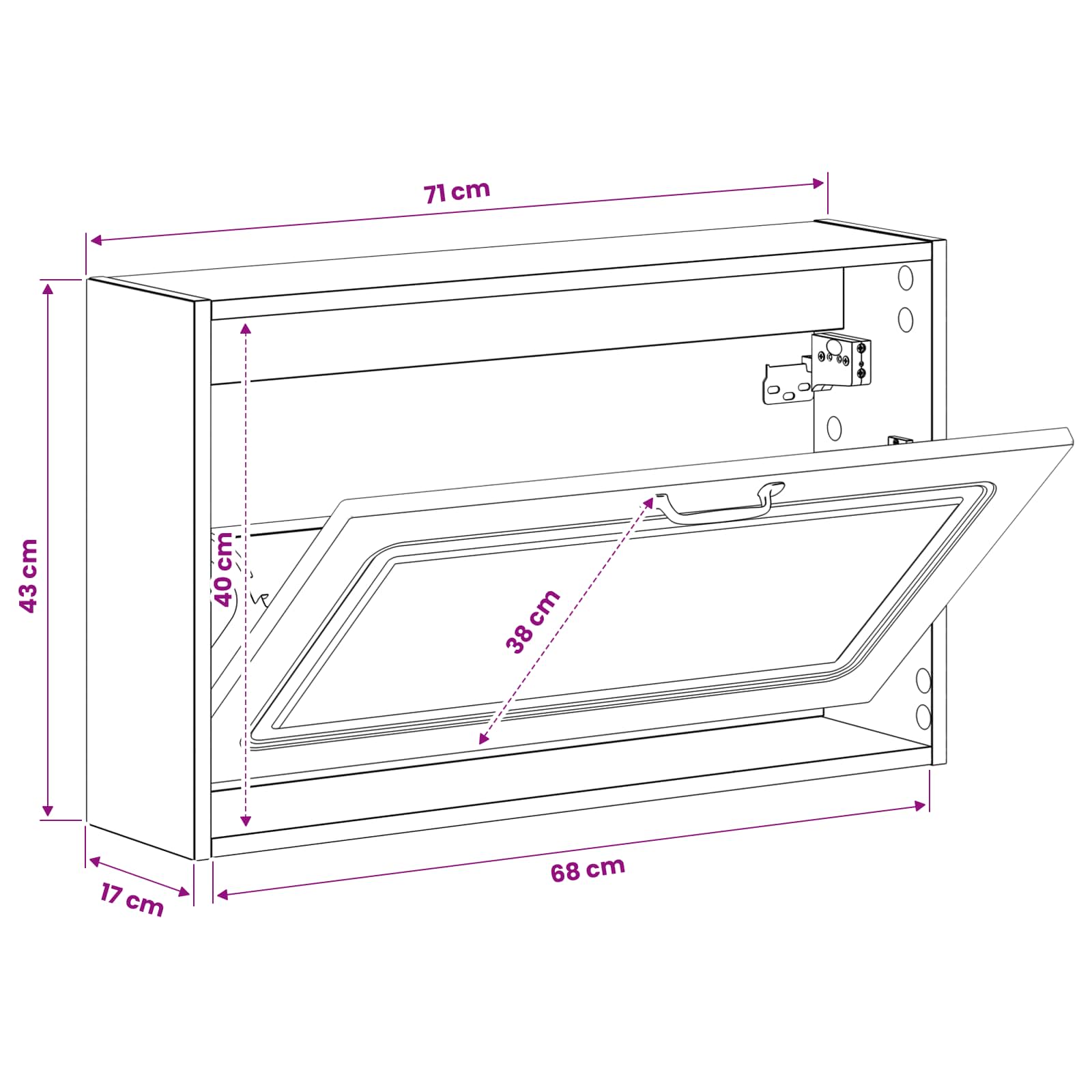 Wandgemonteerde Schoenkast UTRECHT 71 x 17 x 43 cm Bewerkt hout