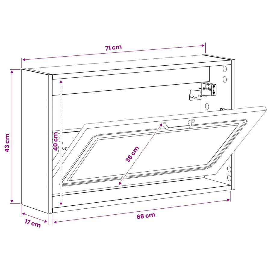 Wandgemonteerde Schoenkast UTRECHT 71 x 17 x 43 cm Bewerkt hout