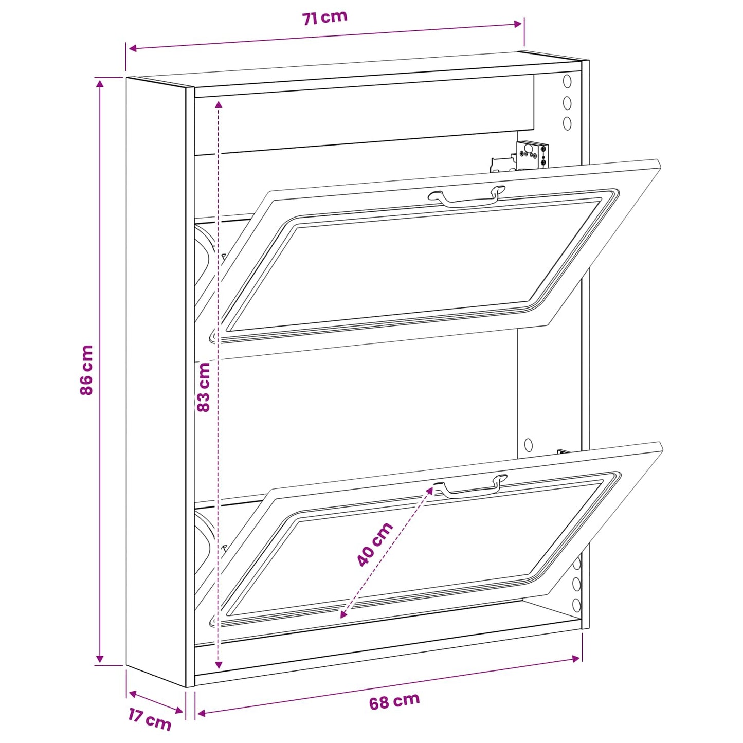 Wandgemonteerde Schoenkast UTRECHT 71 x 17 x 86 cm Bewerkt hout
