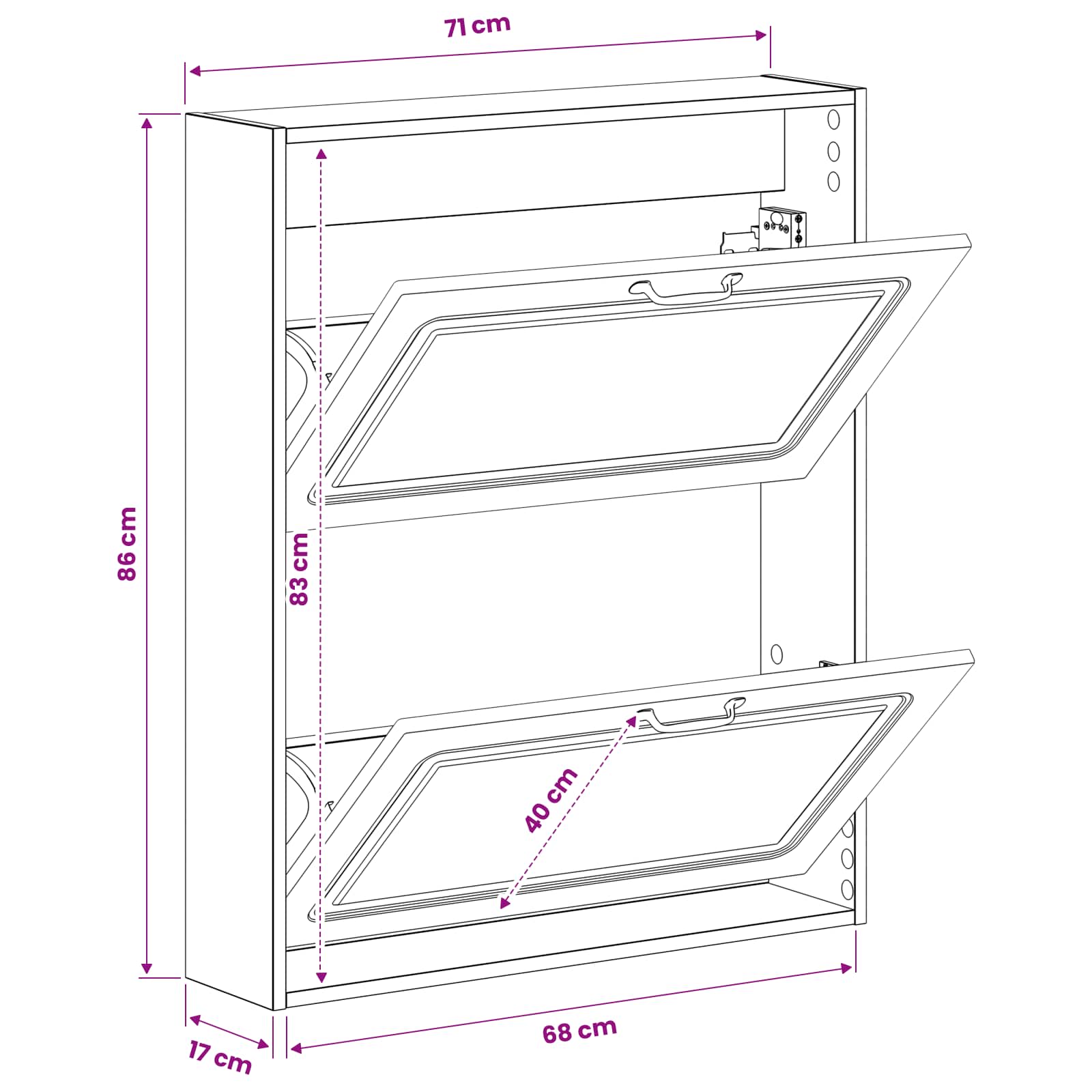 Wandgemonteerde Schoenkast UTRECHT 71 x 17 x 86 cm Bewerkt hout