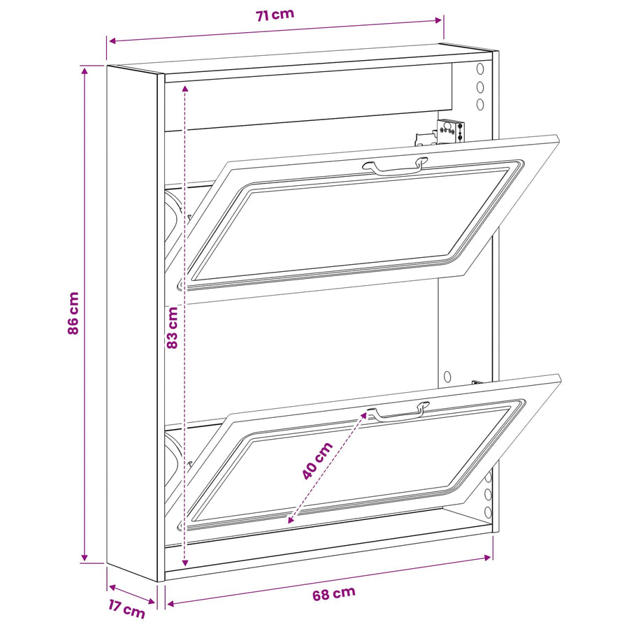 Wandgemonteerde Schoenkast UTRECHT 71 x 17 x 86 cm Bewerkt hout