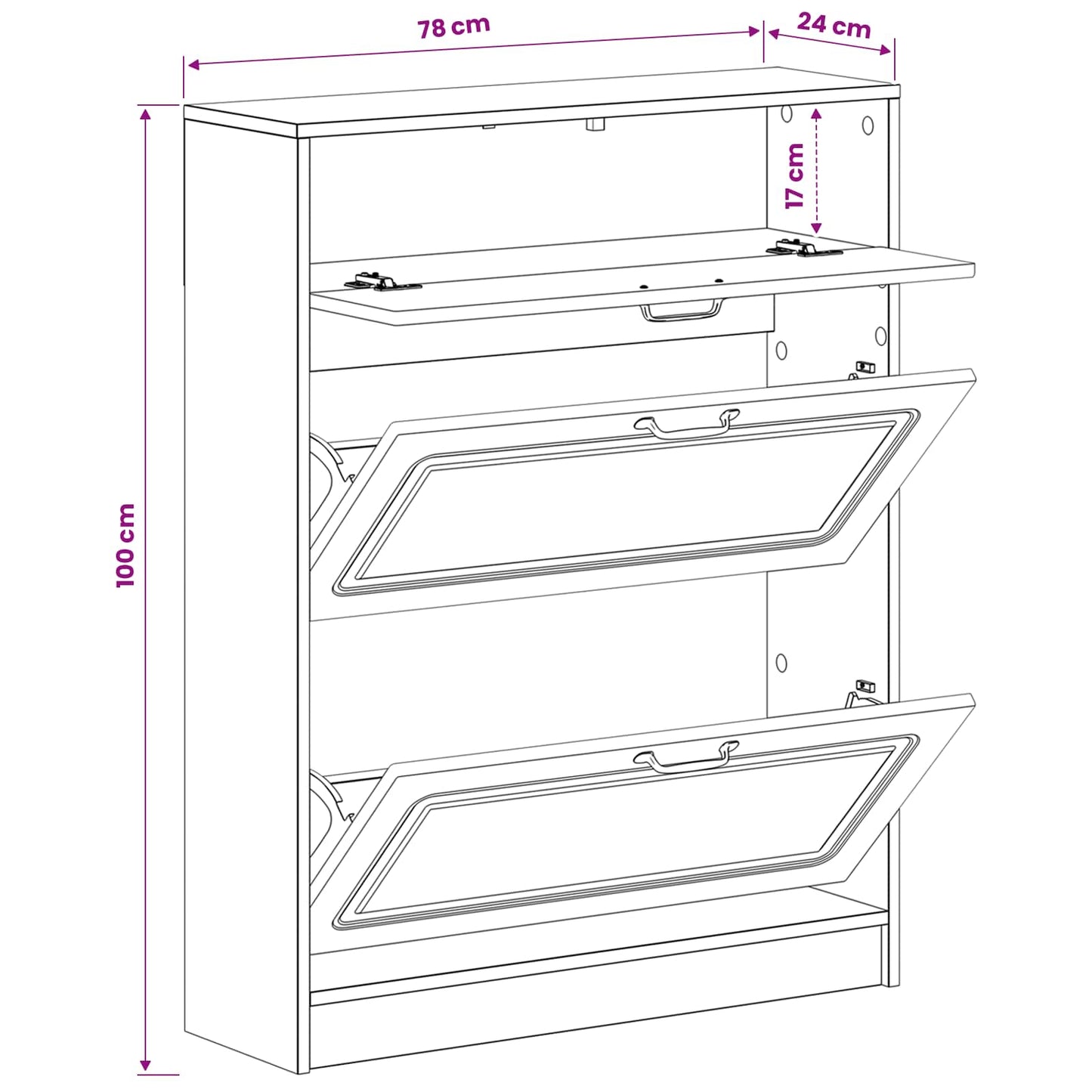 Schoenenkast UTRECHT 78 x 24 x 100 cm Bewerkt hout Betongrijs