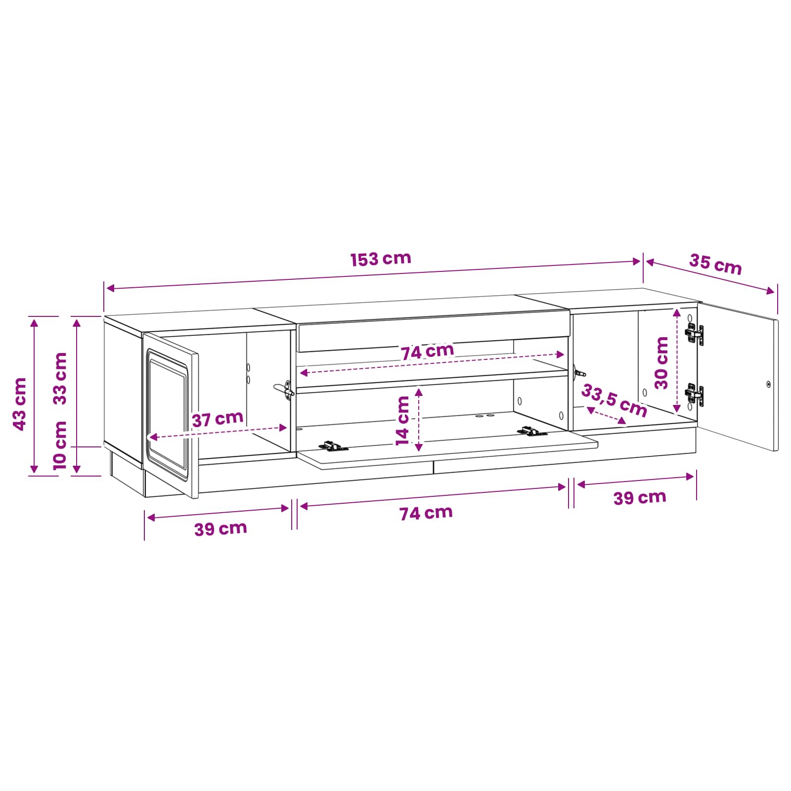 LED tv-meubel Gerookt eiken Bewerkt hout