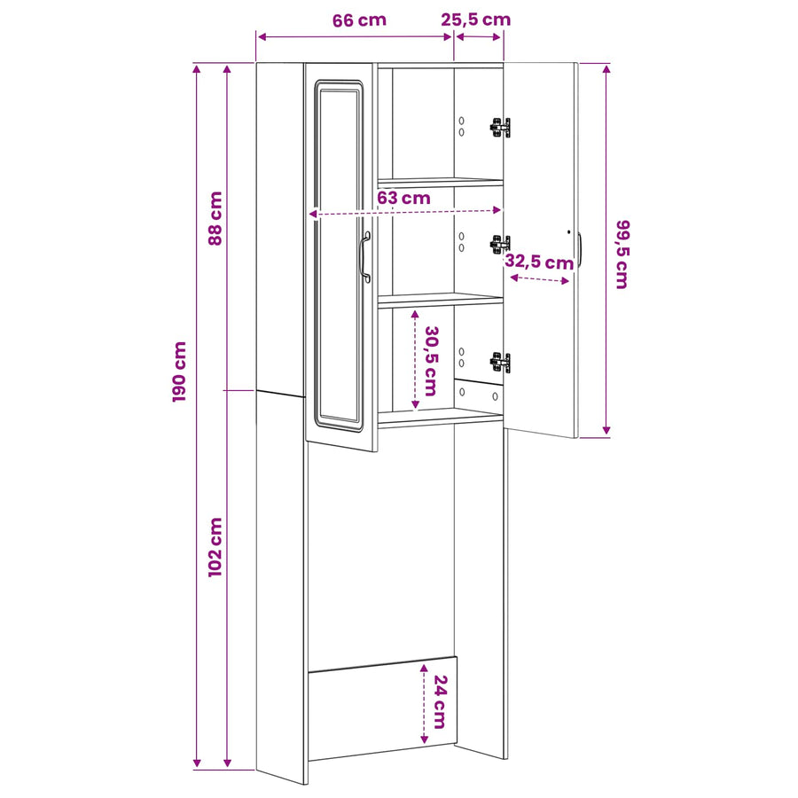 Toiletkast UTRECHT Zwart 66 x 25,5 x 190 cm Bewerkt hout