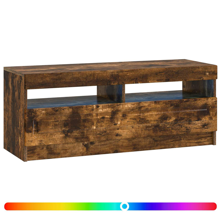 LED tv-meubel Gerookt eiken Bewerkt hout