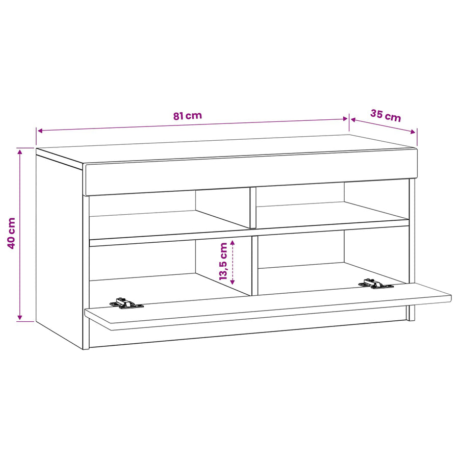 LED tv-meubel Wit Bewerkt hout