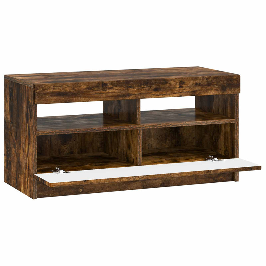 LED tv-meubel Gerookt eiken Bewerkt hout