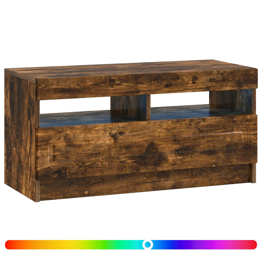 LED tv-meubel Gerookt eiken Bewerkt hout